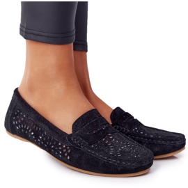 S.Barski Mocassins ajourés en daim pour femmes de S. Bararski Black le noir