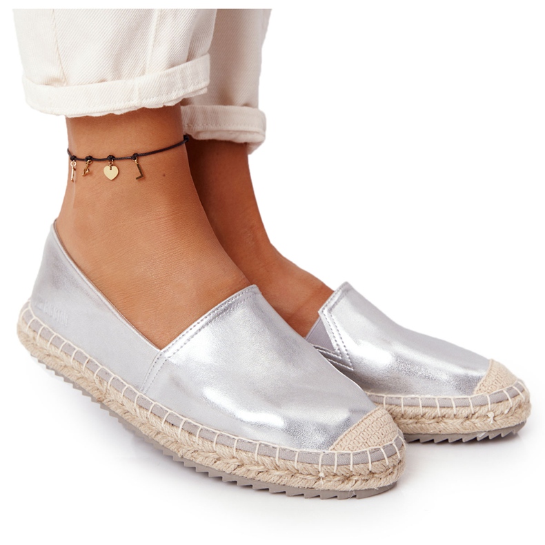 Espadrilles En Cuir Sur Une Semelle Tressée Big Star HH274504 Argent