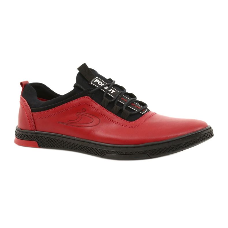 Polbut Chaussures casual en cuir pour hommes rouges K24 avec dessous noir le noir