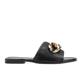 Chaussons noirs avec chaîne Liberty dorée le noir