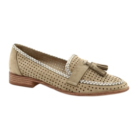 Sergio Leone Mocassins En Daim Ajouré MK735 Beige