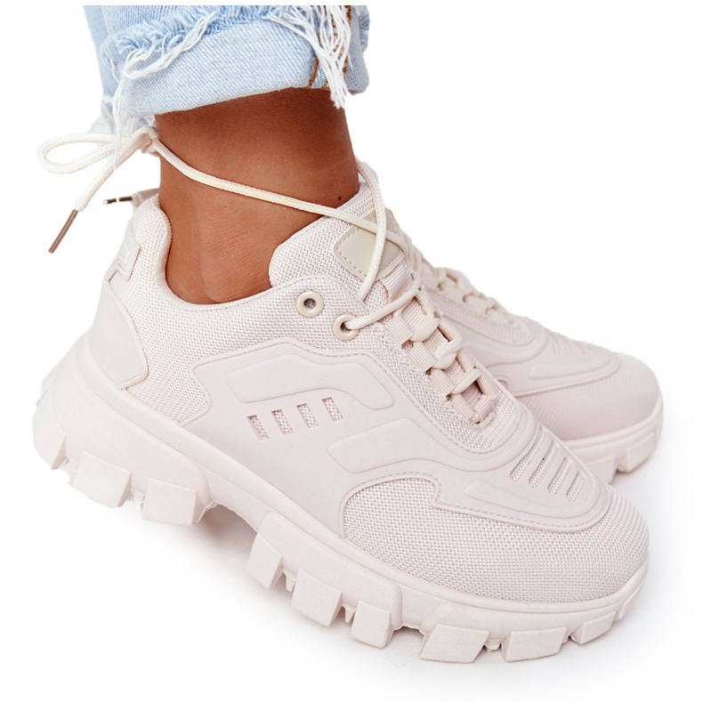 Baskets Femme Beige New York Sur Grande Semelle