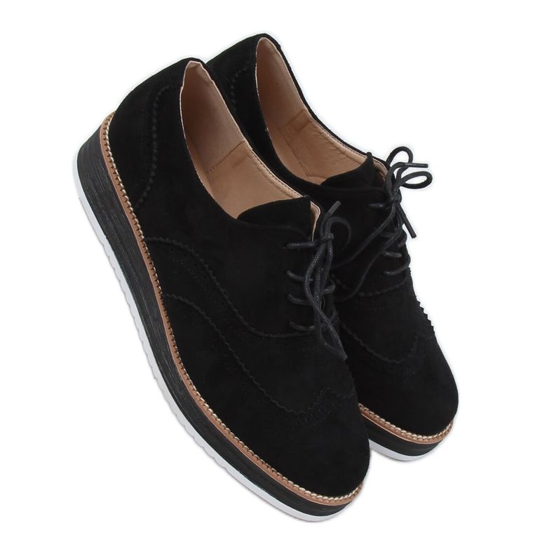 Mocassins à lacets noirs pour femmes 8998-46 Noir le noir