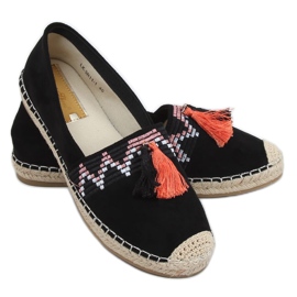 Espadrilles bohème noires à franges LX-3R11 Noir