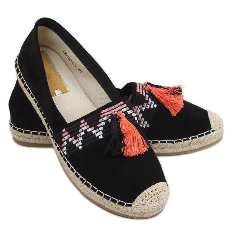 Espadrilles bohème noires à franges LX-3R11 Noir le noir