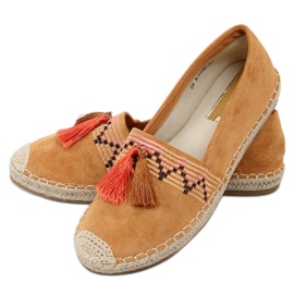 Espadrilles bohème à franges camel LX-3R11 Camel brun multicolore