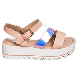 Weide Sandales sur la plate-forme avec effet Holo beige