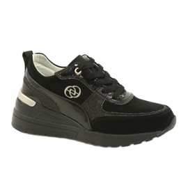 Evento Baskets compensées en cuir pour femmes 21PB08-3954 Noir le noir
