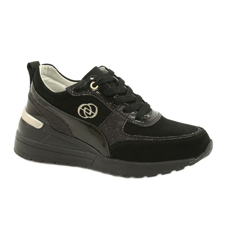 Evento Baskets compensées en cuir pour femmes 21PB08-3954 Noir le noir