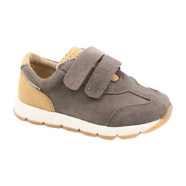 Chaussures décontractées en cuir pour garçons Mazurek 1362 Velcro brun jaune