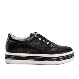 Baskets noires Slip On ornées d'oxydes de zirconium Beatriz le noir