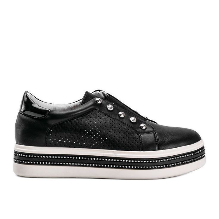 Baskets noires Slip On ornées d'oxydes de zirconium Beatriz le noir