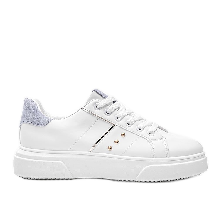 Baskets blanches avec empiècement en éco-suède Ellen bleu