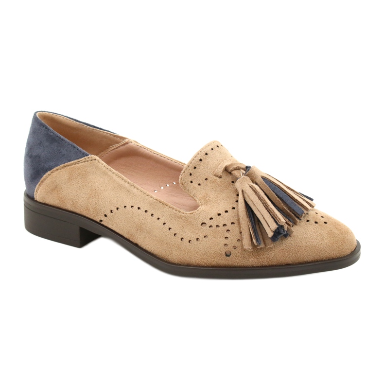 M.Daszyński Mocassins En Daim Ajouré À Franges MR2062-5 beige bleu
