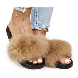 SEA Chaussons Femme Fourrure Camel Belmondo brun le noir