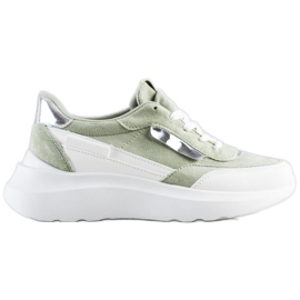 SHELOVET Baskets en daim élégantes blanche vert