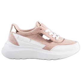 SHELOVET Baskets en daim élégantes blanche rose