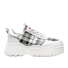 Baskets blanches pour femmes avec un damier verni à la mode Marlene