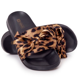 EVE Chaussons Femme Avec Un Noeud Léopard Beat It brun le noir