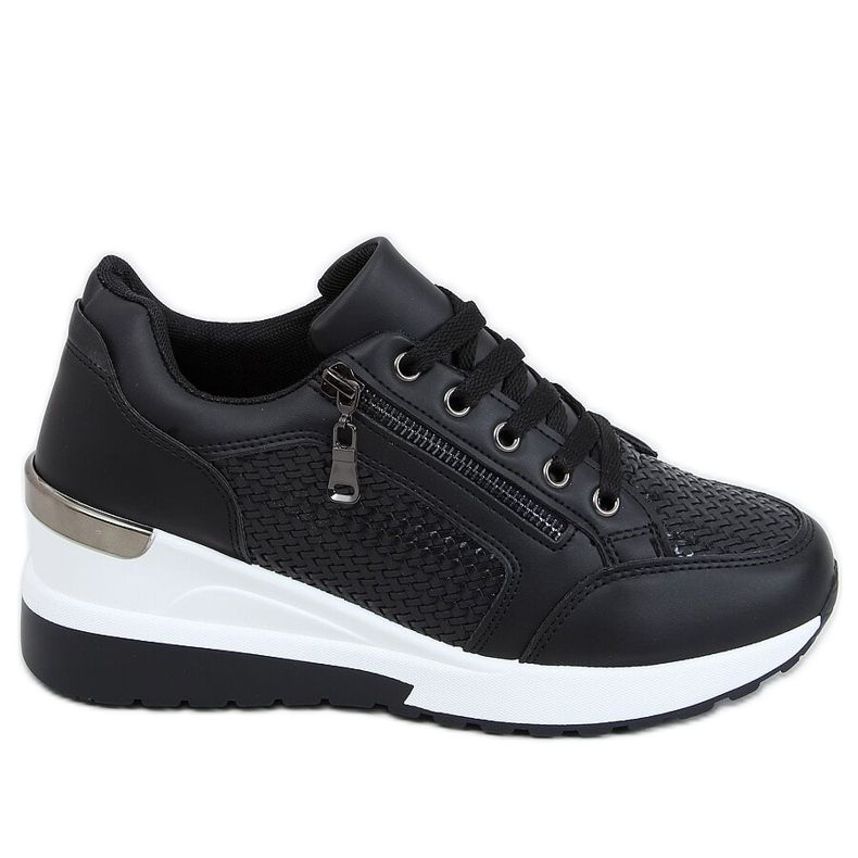 Noir MY-2716 Chaussures de sport noires sur talon compensé caché le noir Noir MY-2716 Chaussures de sport noires sur talon compensé caché le noir