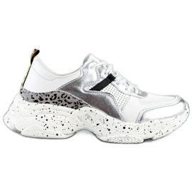 Goodin Baskets en cuir avec empiècements argentés blanc gris multicolore