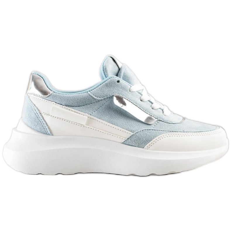 SHELOVET Baskets en daim élégantes blanche bleu