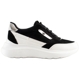 SHELOVET Baskets en daim élégantes blanc noir