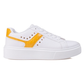 SHELOVET Baskets décontractées en cuir écologique blanche jaune