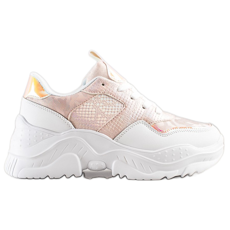 Weide Baskets en cuir écologique à imprimé serpent blanche rose
