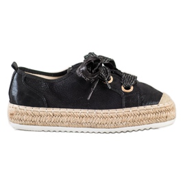 Mannika Espadrilles Avec Reliure Décorative le noir