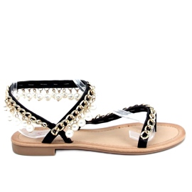 Tongs noires avec perles JH186P Noir doré