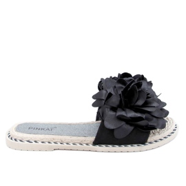 Noir LS005 Chaussons femme noirs à fleurs le noir