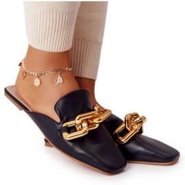 PS1 Pantoufles Call On Me Noires Avec Tige Et Chaîne doré