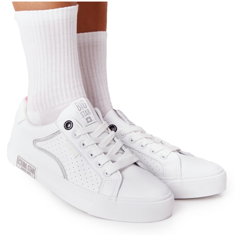 Baskets en cuir pour femmes Big Star HH274075 Blanc et Argent blanche Baskets en cuir pour femmes Big Star HH274075 Blanc et Argent blanche