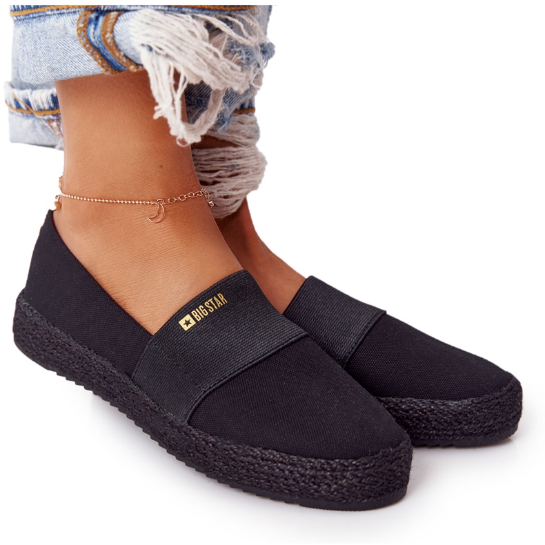 Espadrilles Noires Sur Une Semelle Tressée Big Star HH274482 le noir d'or Espadrilles Noires Sur Une Semelle Tressée Big Star HH274482 le noir d'or