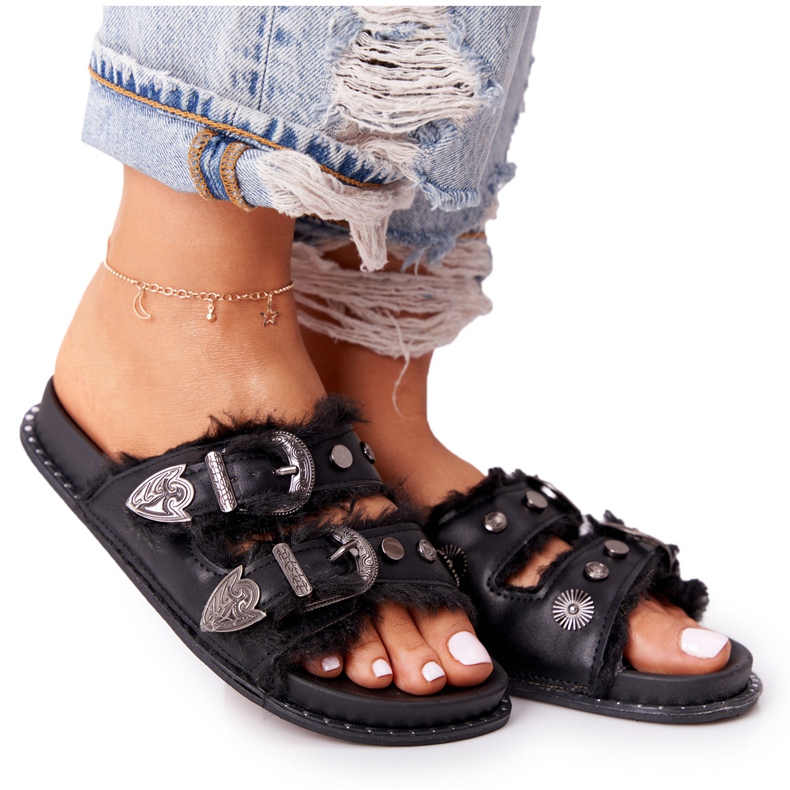 PS1 Chaussons Avec Boucles Et Fourrure Lydia Noir le noir