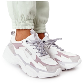Chaussures de sport pour femmes en mousse à mémoire Big Star HH274255 Blanc-Violet blanche gris