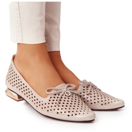 Mocassins Ajourés Sur Talons Dorés Vinceza 21-10602 Doré beige