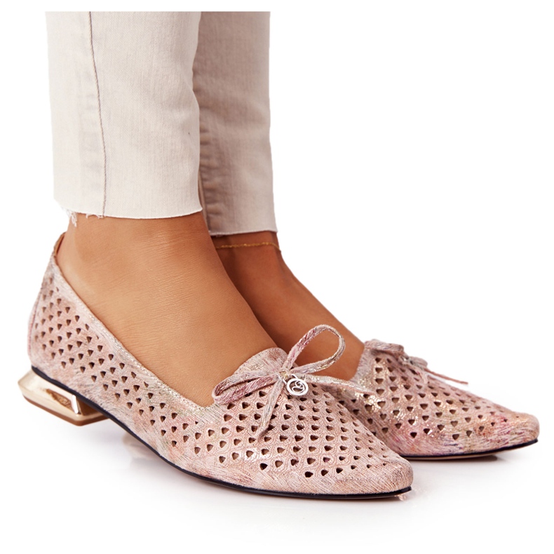 Mocassins Ajourés Sur Talons Dorés Vinceza 21-10602 Multicolore beige rose