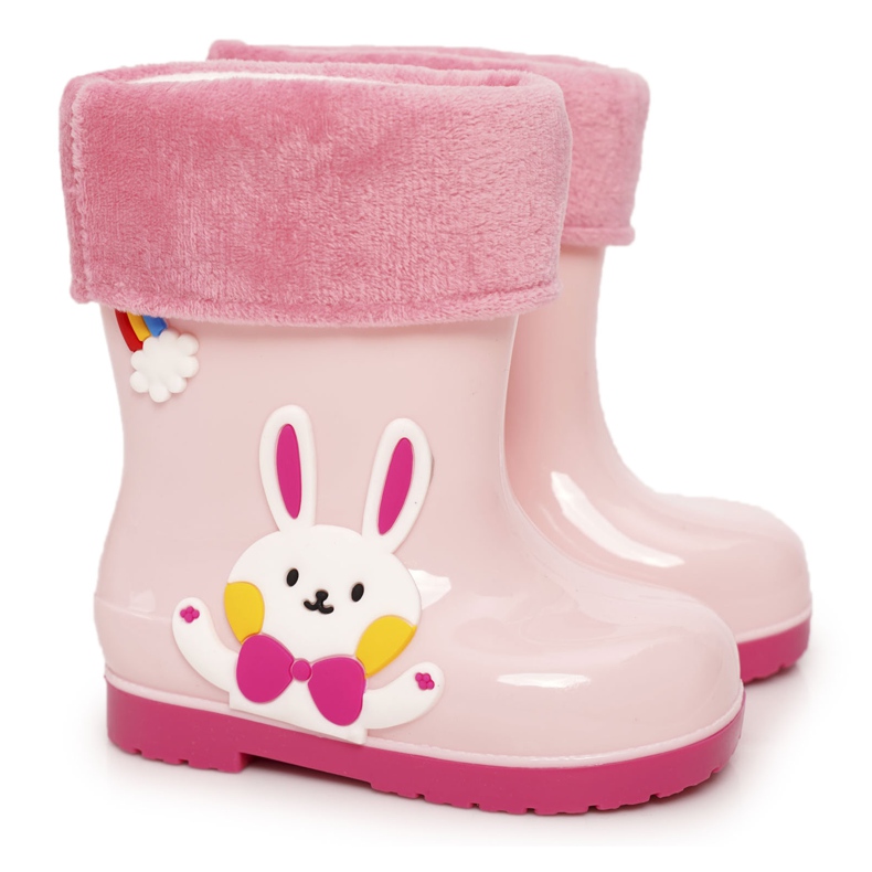 Bottes de pluie chaudes pour enfants avec un lapin rose
