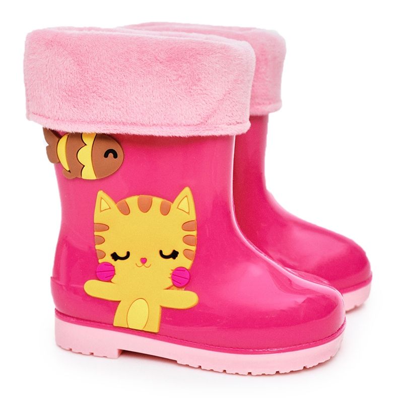 Bottes de pluie chaudes roses pour enfants avec un chaton Bottes de pluie chaudes roses pour enfants avec un chaton