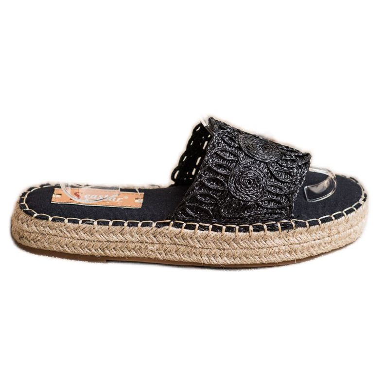Seastar Espadrilles Tongs Sur Une Plateforme De Paille le noir