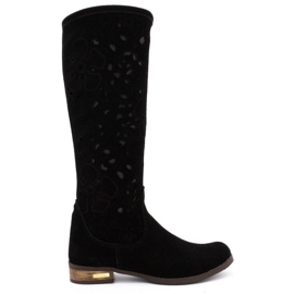 Olivier Bottines ajourées femme Fleurs noires le noir