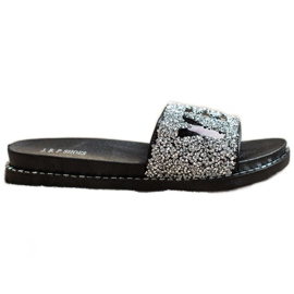 SHELOVET Tongs à la mode avec cristaux noir argent