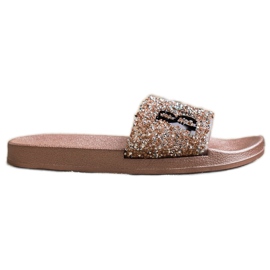 SHELOVET Belles Tongs Avec Cristaux doré