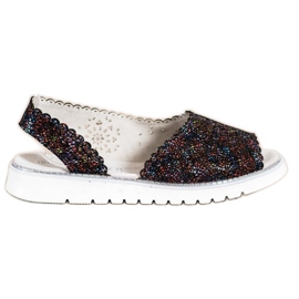 SHELOVET Sandales en cuir confortables le noir multicolore