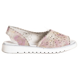 SHELOVET Sandales en cuir confortables beige rose doré