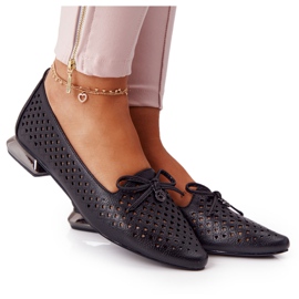 Mocassins Ajourés Sur Talon Argent Vinceza 21-10602 Noir