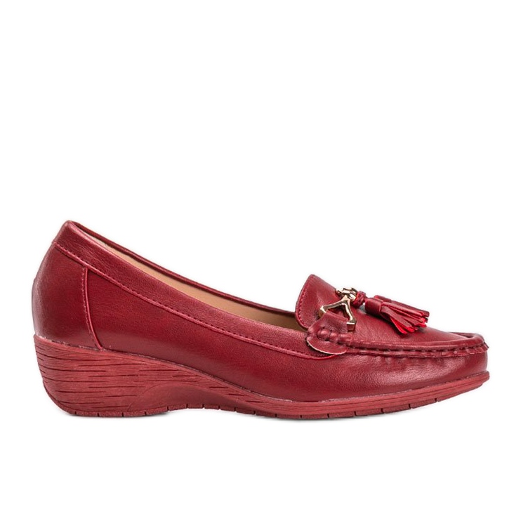 Mocassins en éco-cuir bordeaux sur compensé Anne rouge Mocassins en éco-cuir bordeaux sur compensé Anne rouge