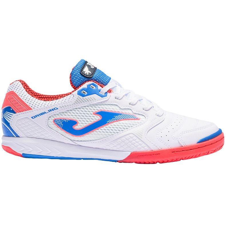 Chaussures de football Joma Dribling 2102 In Sala en blanc, bleu et orange blanche